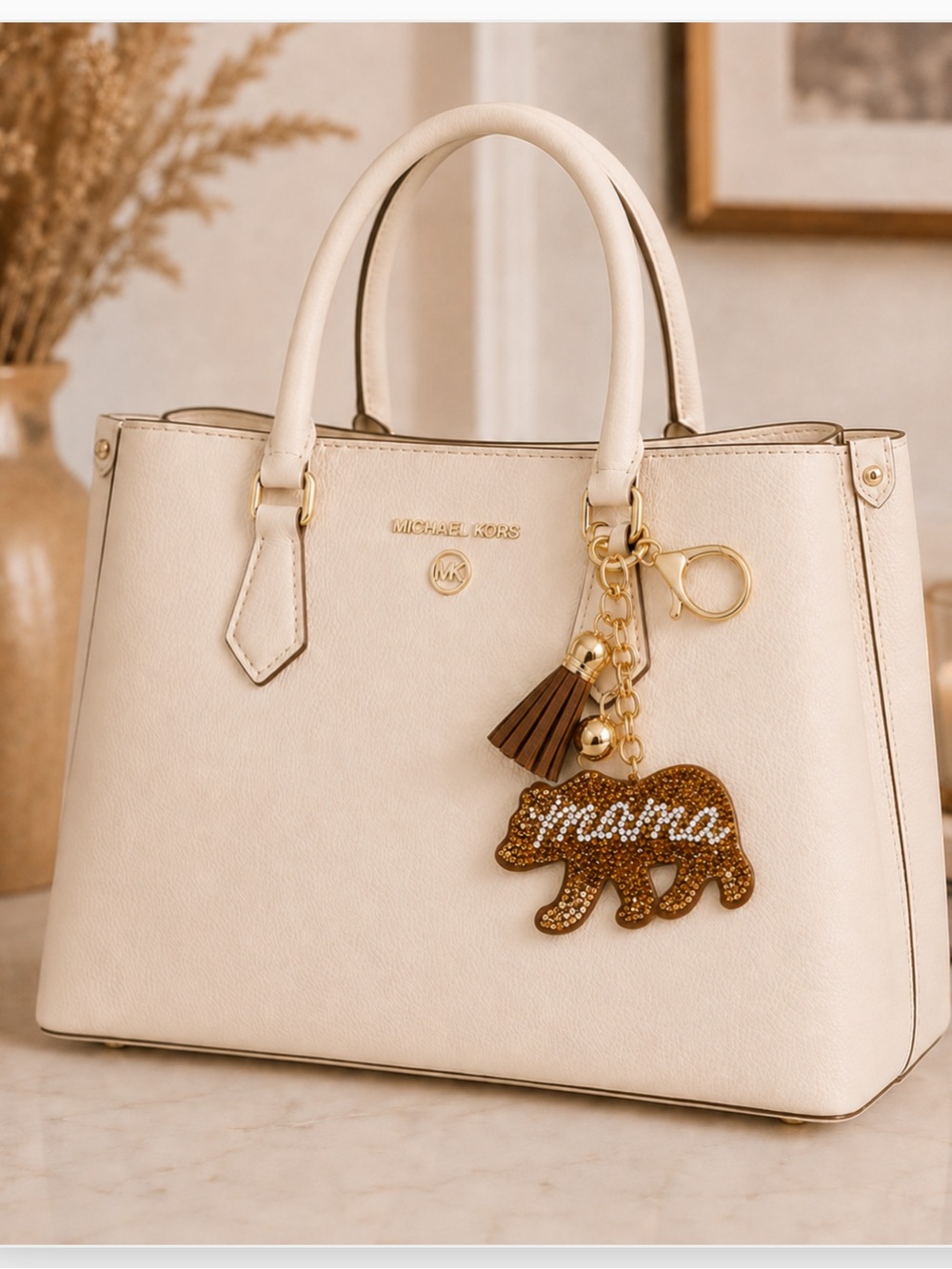 NWT Mama Bear / Maka Bear Rhinestone Bling Keychain / Bag Charm with Tassel